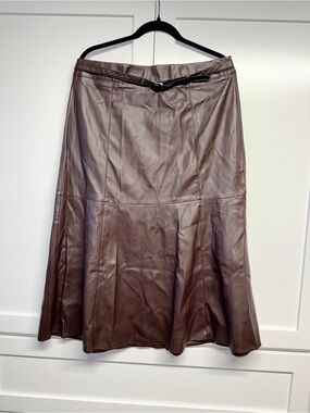 Marc New York Brown Faux Leather A-Line Skirt